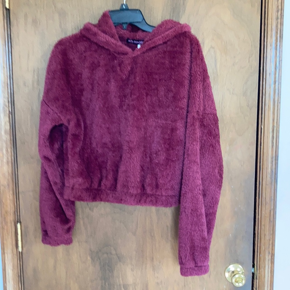 hoodie top Soft dark red fuzzy comfy hoodie size  L juniors - Picture 9 of 16